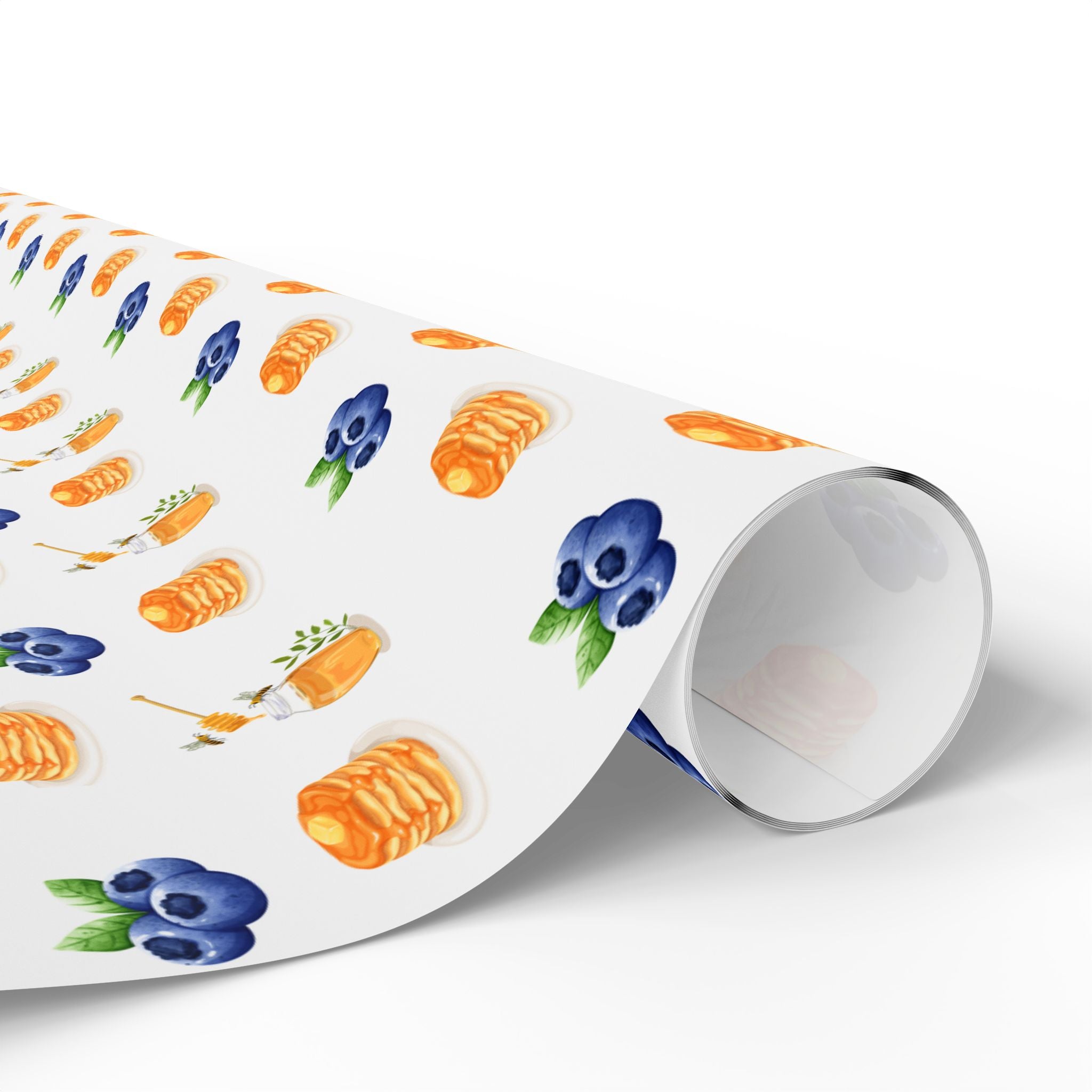 Pancake Pattern Wrapping Paper - Honey & Blueberry Gift Wrap (Cute Aesthetic)