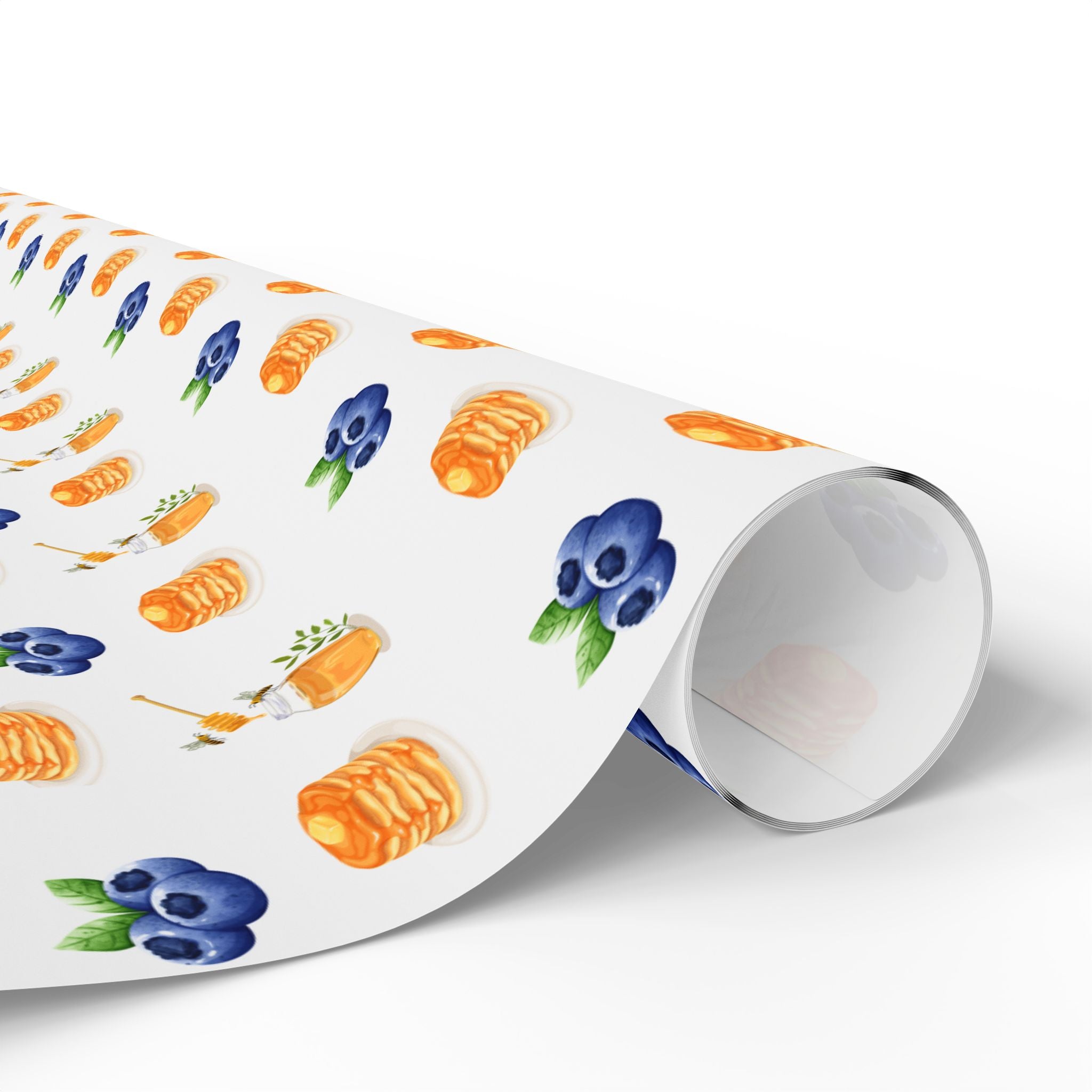 Pancake Pattern Wrapping Paper - Honey & Blueberry Gift Wrap (Cute Aesthetic)