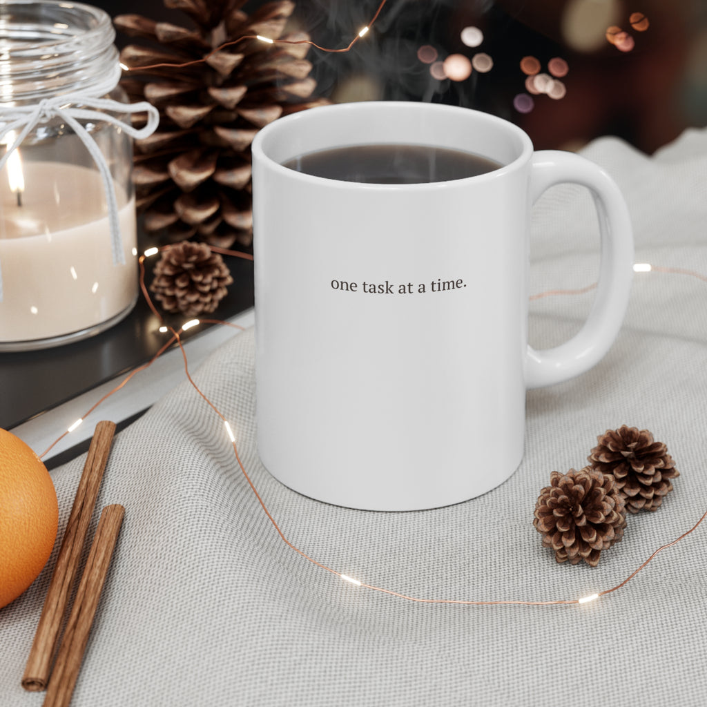 One task at a time minimalist mug, Ceramic Coffee Cup gifts for students