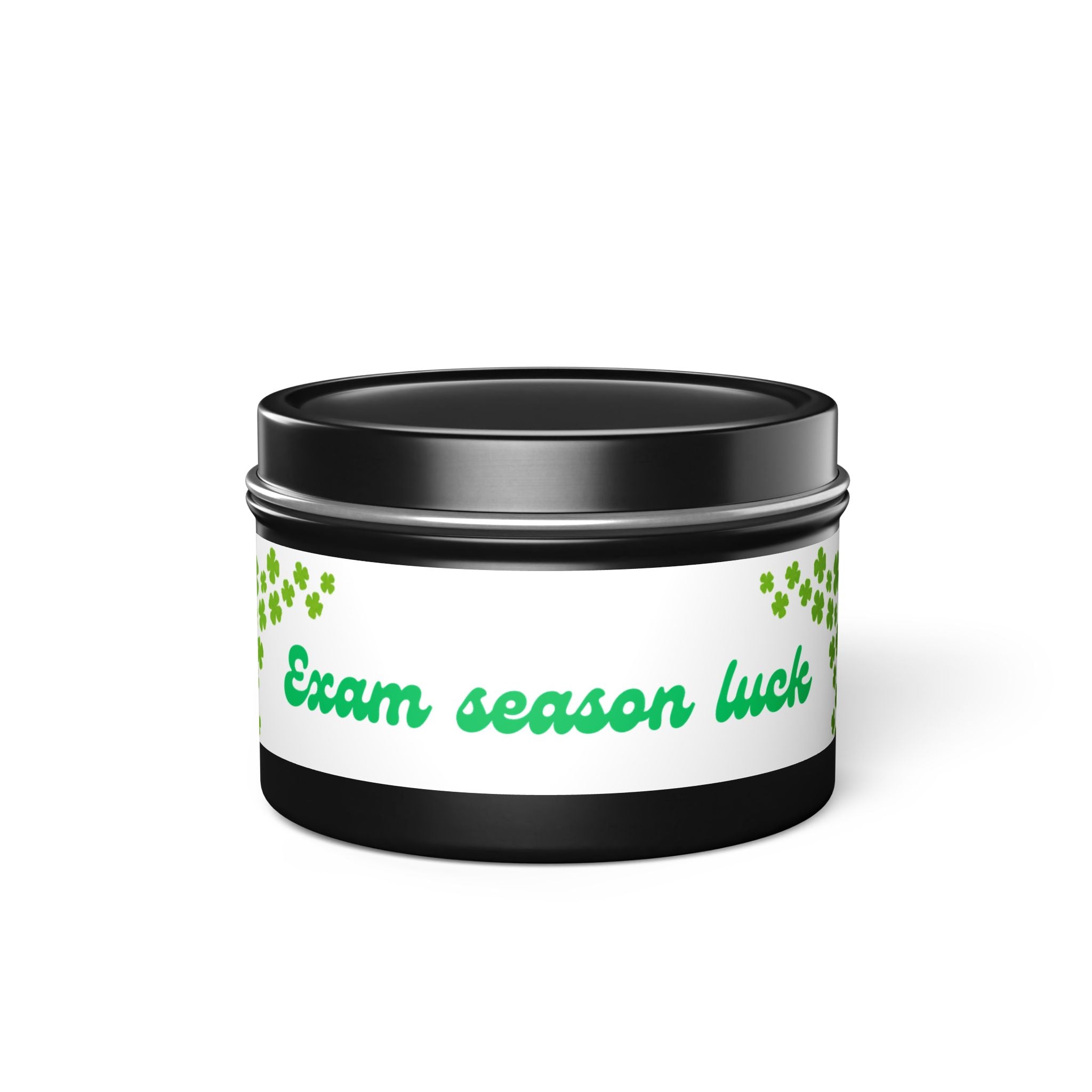 Tin Candle — "Exam Season Luck" Motivational Study Candle with Lucky Clover Design