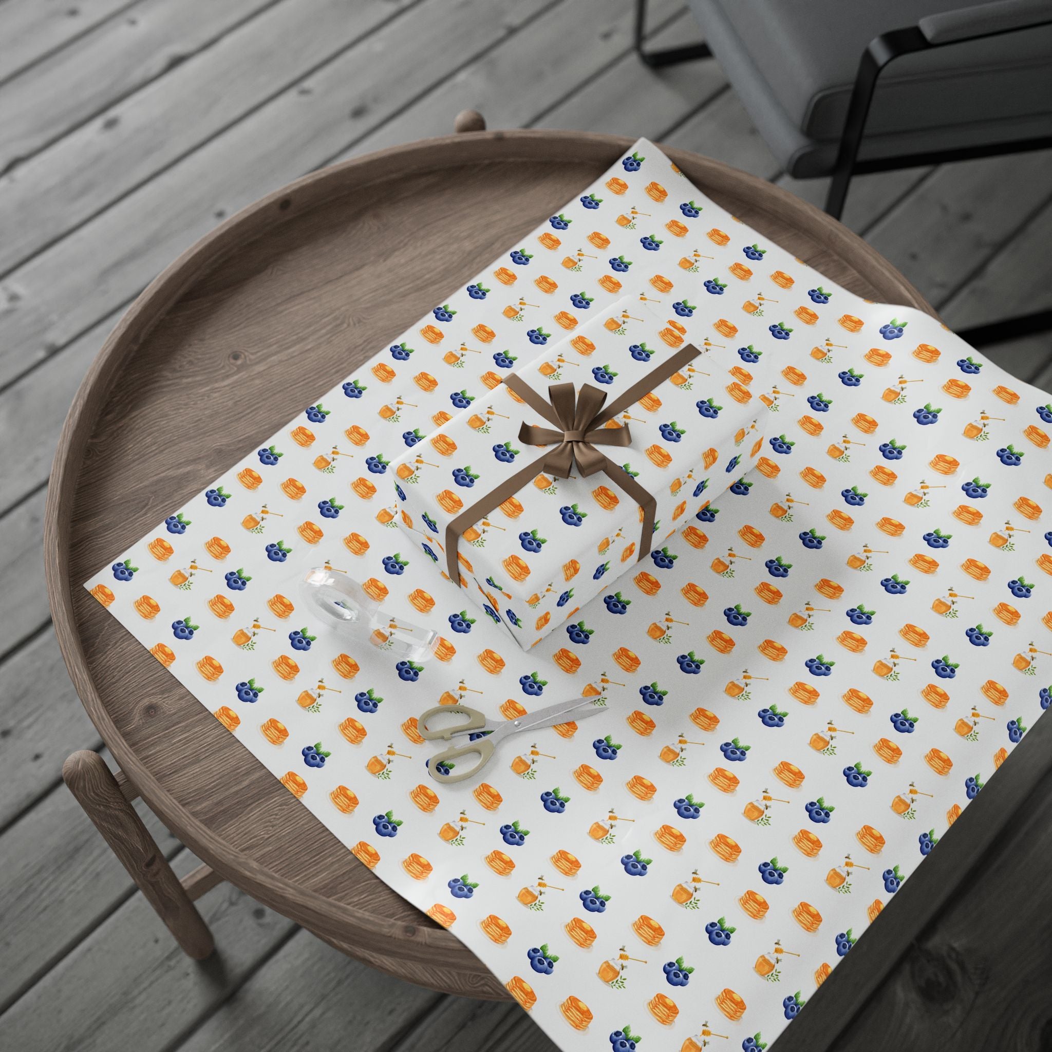 Pancake Pattern Wrapping Paper - Honey & Blueberry Gift Wrap (Cute Aesthetic)