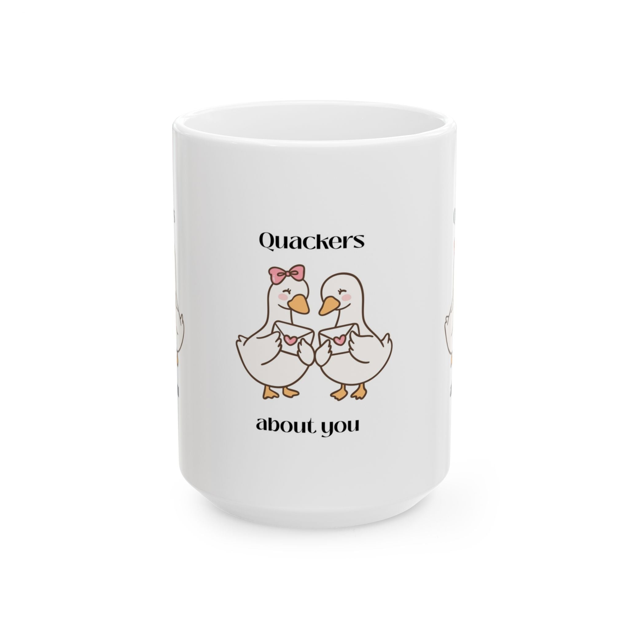 Quackers About You Ceramic Valentines day Mug — Cute Duck Couple Funny Valentine Coffee Cup (11oz & 15oz)