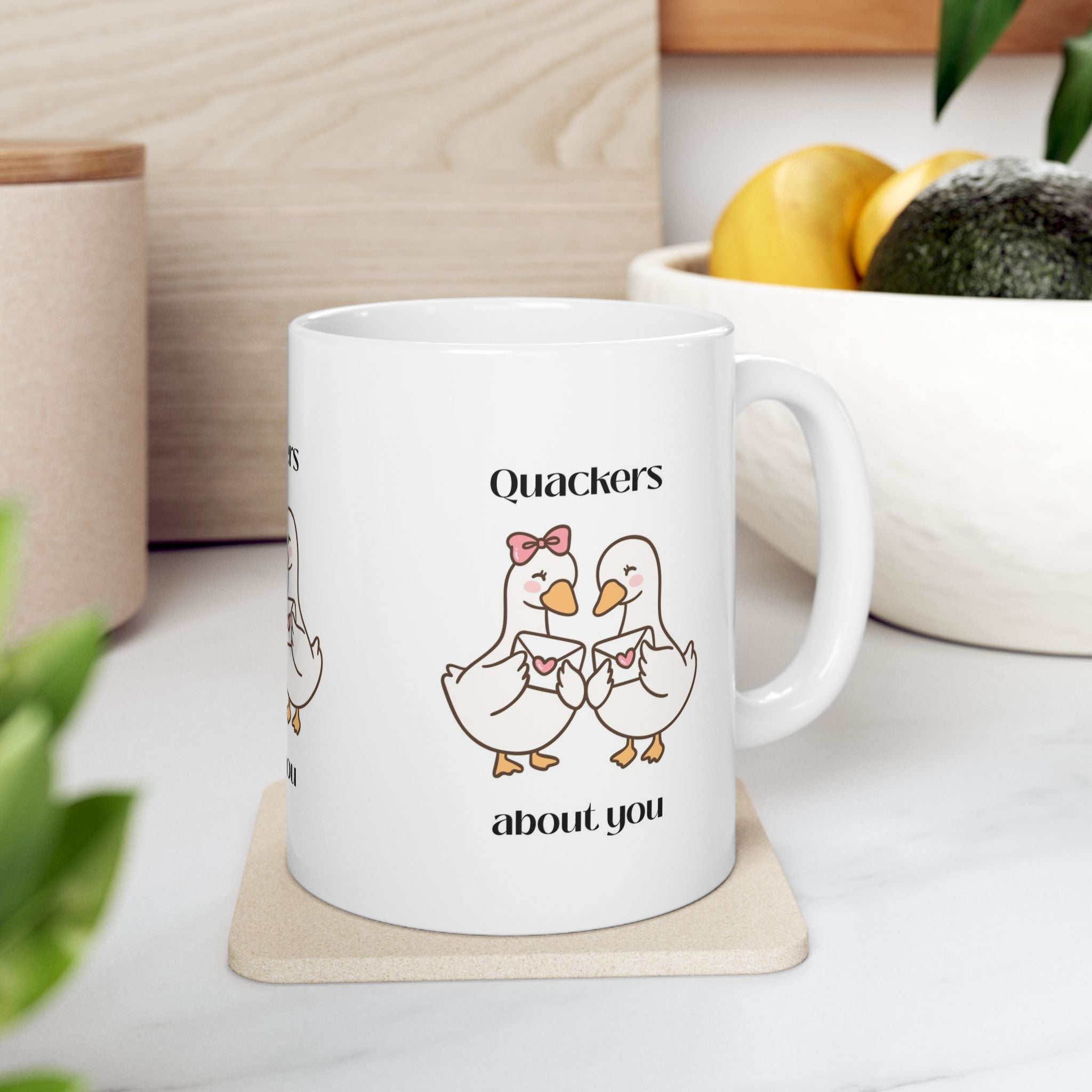Quackers About You Ceramic Valentines day Mug — Cute Duck Couple Funny Valentine Coffee Cup (11oz & 15oz)