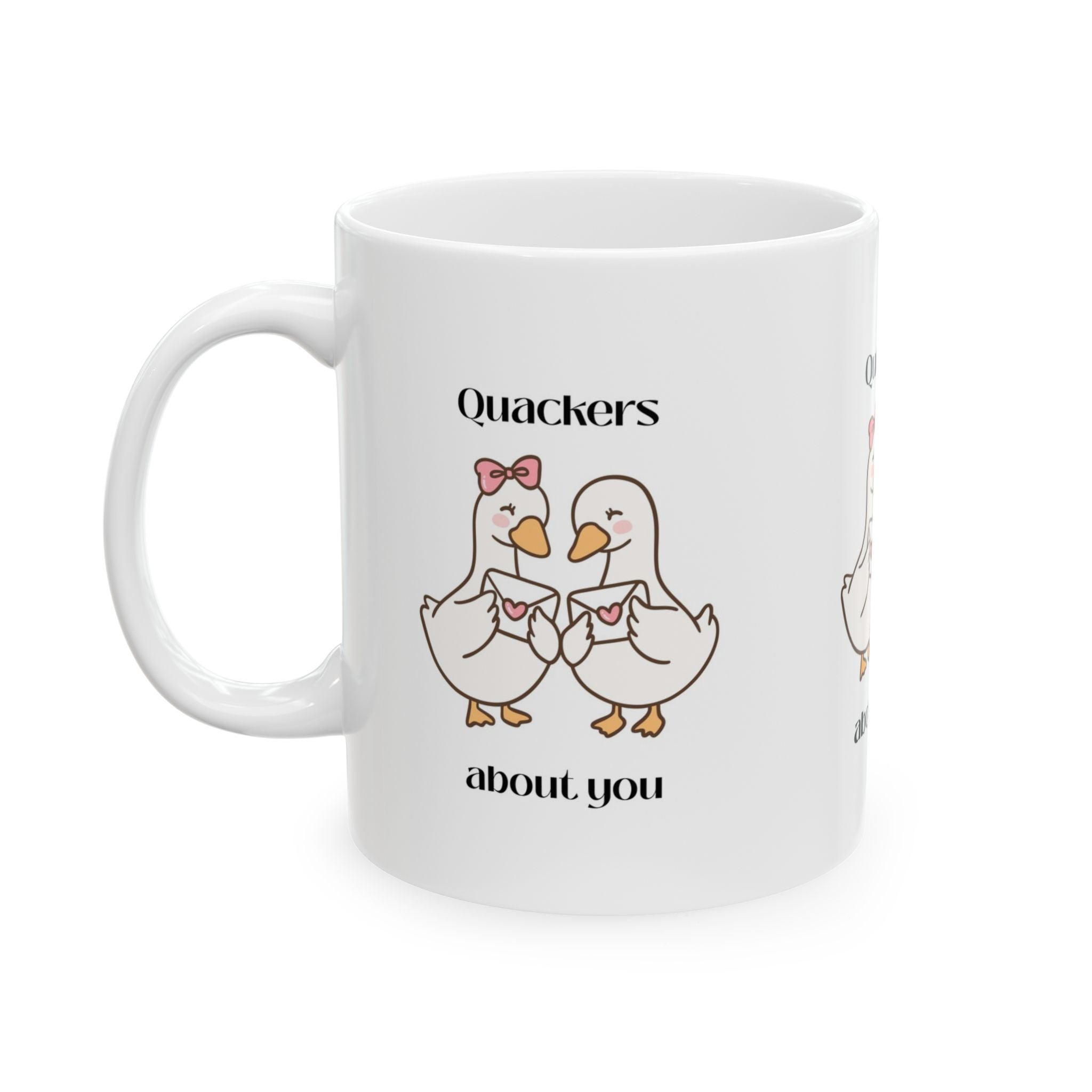 Quackers About You Ceramic Valentines day Mug — Cute Duck Couple Funny Valentine Coffee Cup (11oz & 15oz)