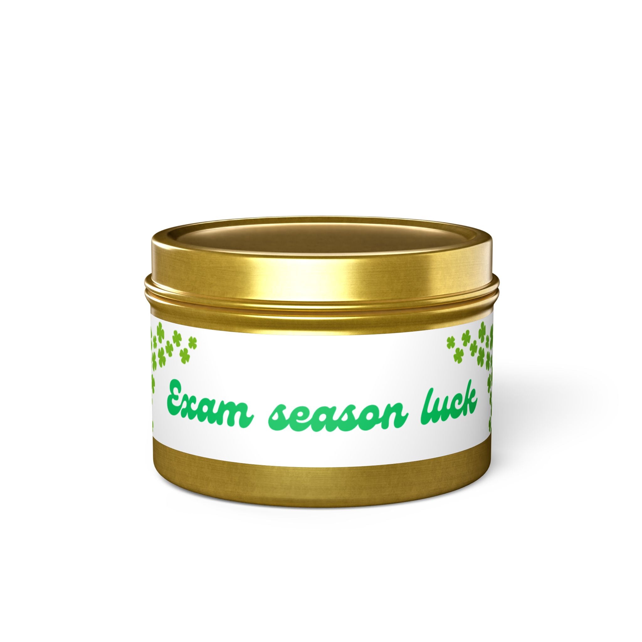 Tin Candle — "Exam Season Luck" Motivational Study Candle with Lucky Clover Design