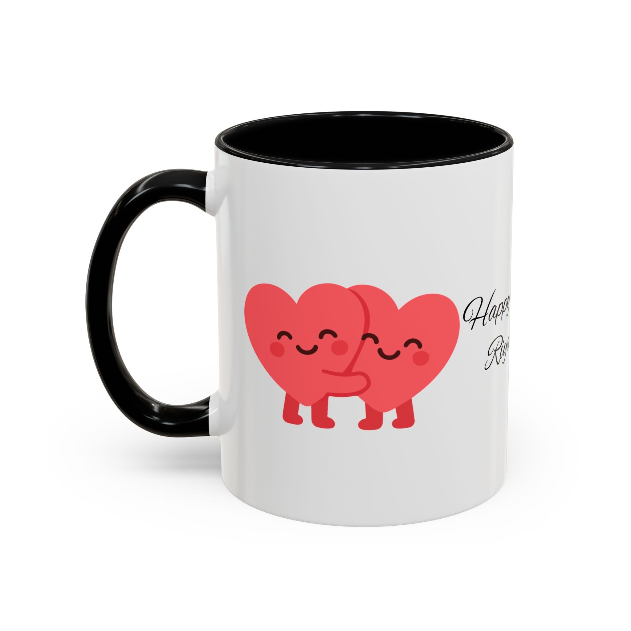 Personalized Valentine Coffee Mug — Custom Name Accent Mug with Hearts (11/15oz)