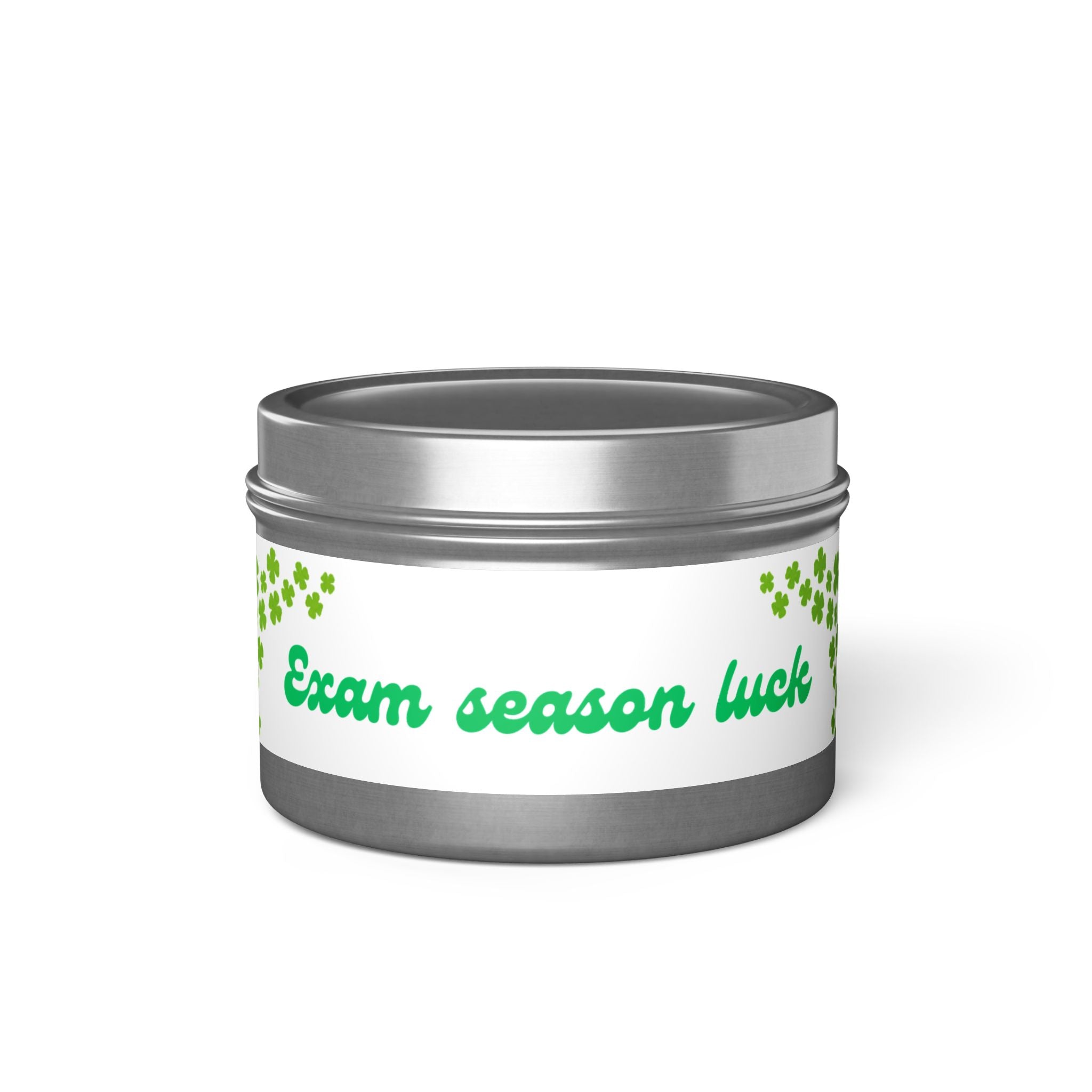 Tin Candle — "Exam Season Luck" Motivational Study Candle with Lucky Clover Design