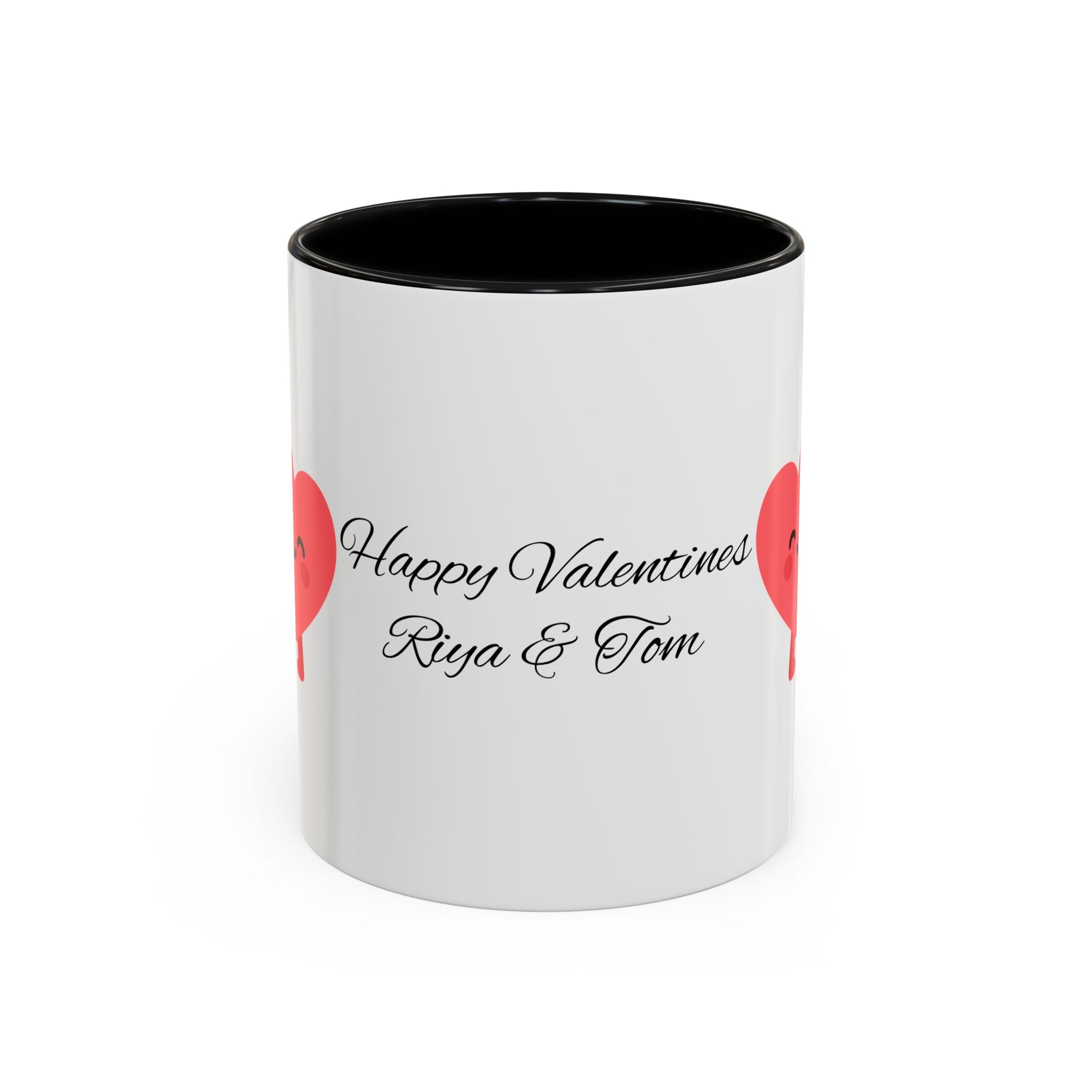 Personalized Valentine Coffee Mug — Custom Name Accent Mug with Hearts (11/15oz)
