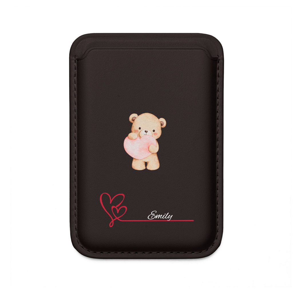 Magsafe Vegan Wallet — Personalized Cute Bear Heart Design (Add Name)