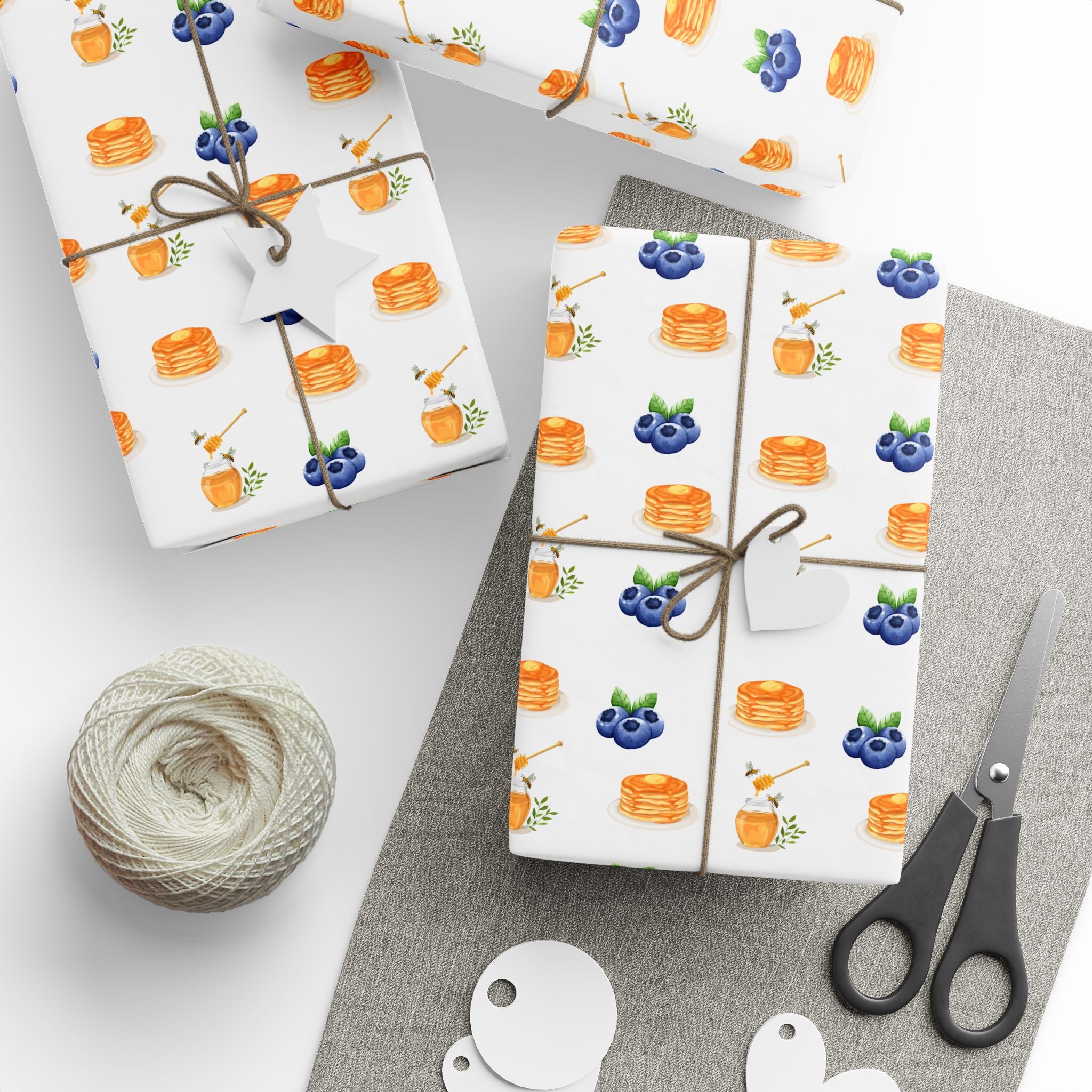 Pancake Pattern Wrapping Paper - Honey & Blueberry Gift Wrap (Cute Aesthetic)