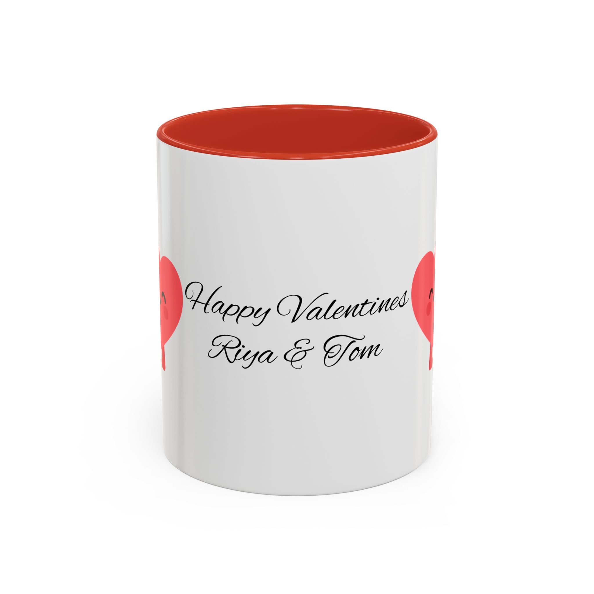 Personalized Valentine Coffee Mug — Custom Name Accent Mug with Hearts (11/15oz)