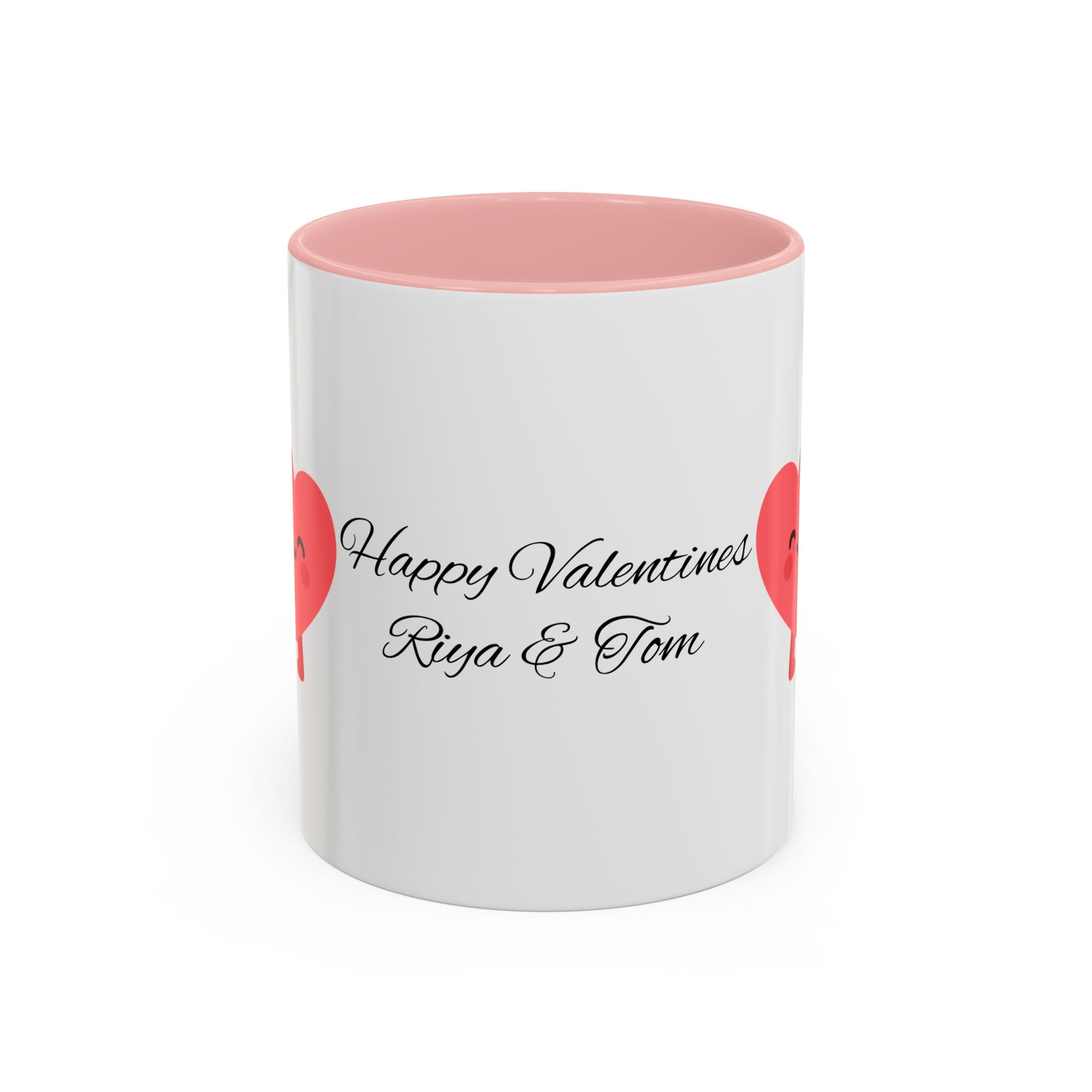 Personalized Valentine Coffee Mug — Custom Name Accent Mug with Hearts (11/15oz)