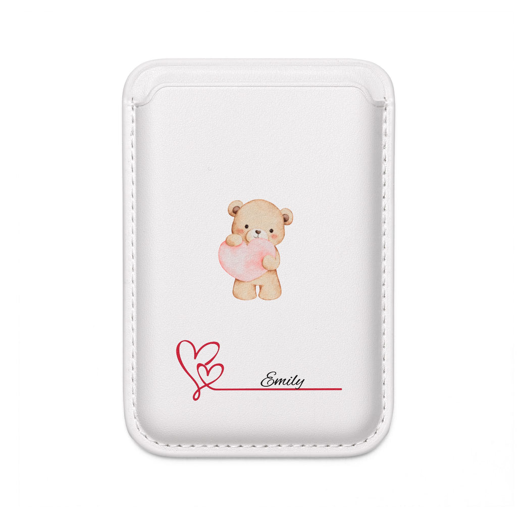 Magsafe Vegan Wallet — Personalized Cute Bear Heart Design (Add Name)