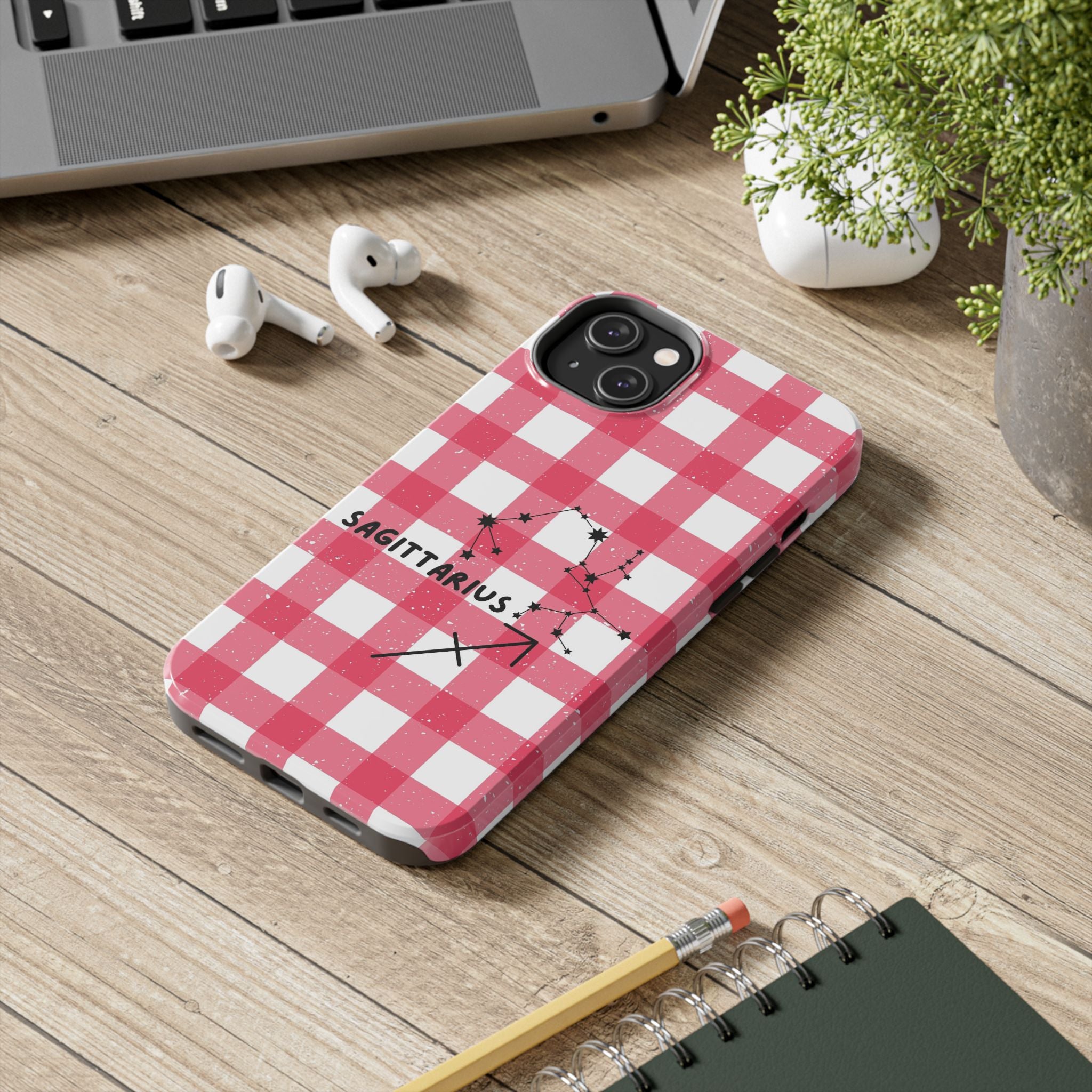 Sagittarius Constellation Phone Case | Pink Gingham Tough Phone Case