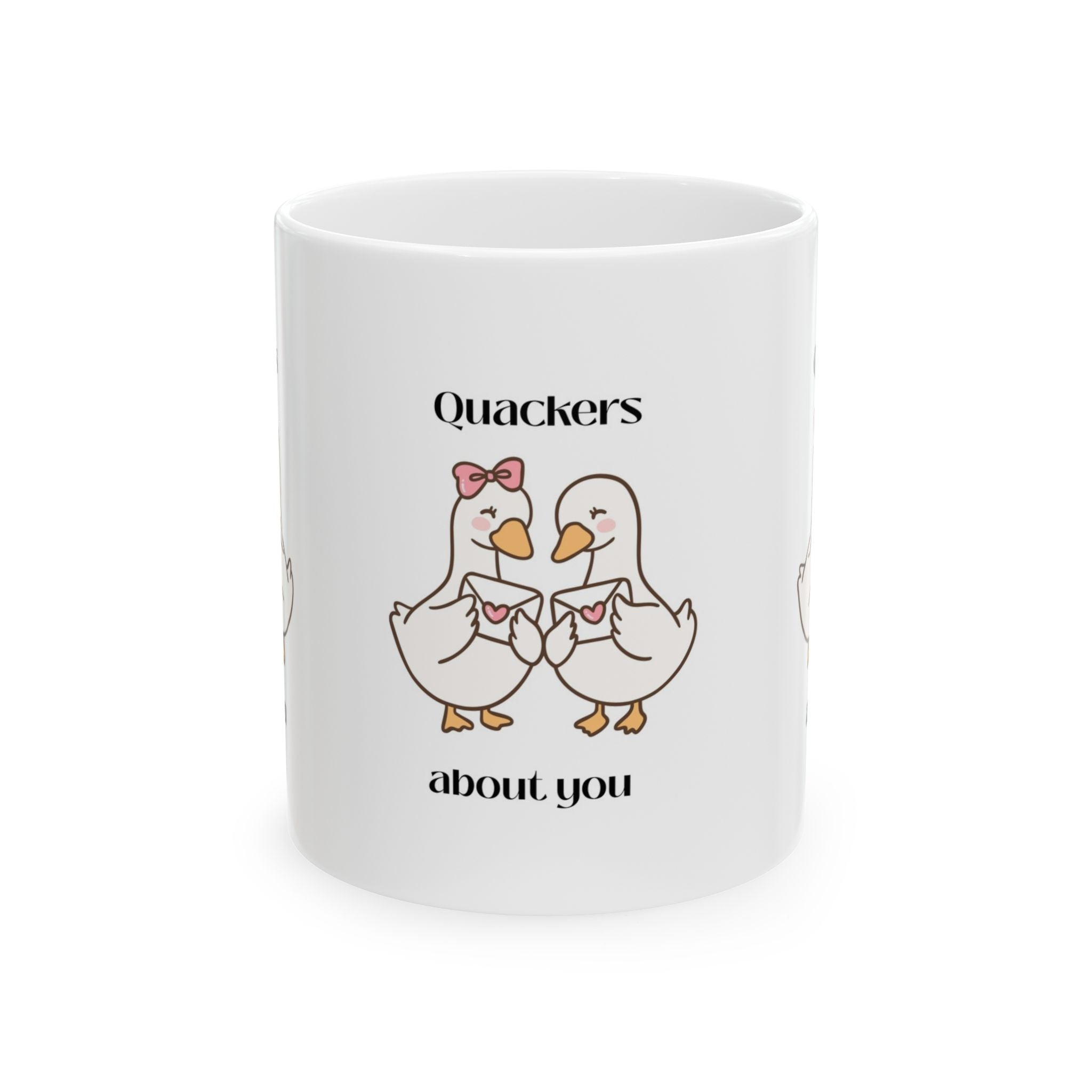 Quackers About You Ceramic Valentines day Mug — Cute Duck Couple Funny Valentine Coffee Cup (11oz & 15oz)